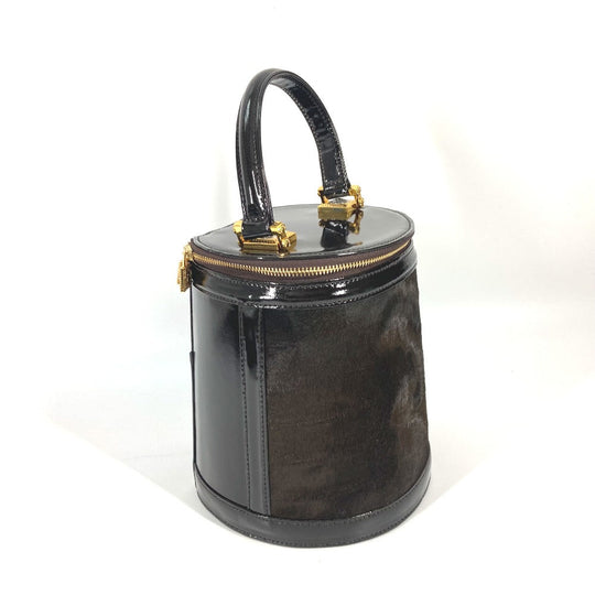 VERSACE Vanity bag Pony, Patent Leather Brown vintage Sunburst Vertical Women Used Authentic