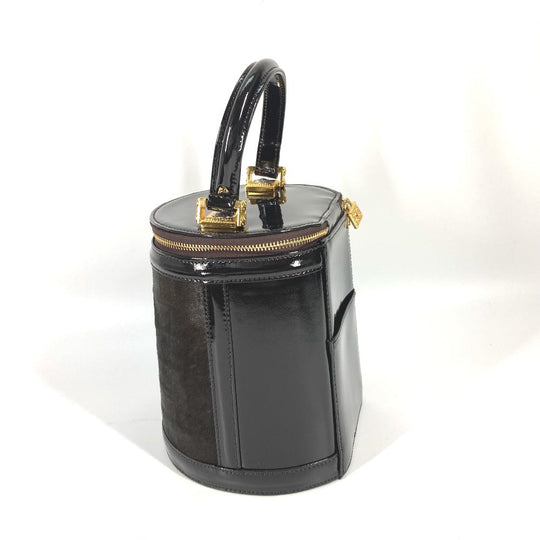 VERSACE Vanity bag Pony, Patent Leather Brown vintage Sunburst Vertical Women Used Authentic