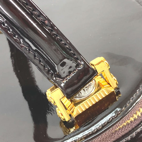 VERSACE Vanity bag Pony, Patent Leather Brown vintage Sunburst Vertical Women Used Authentic