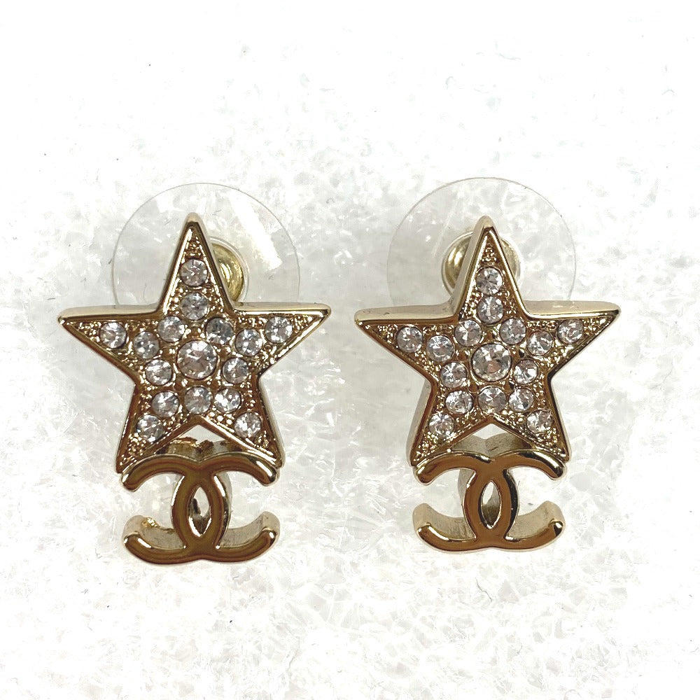 CHANEL Pierce metal gold B23 CC COCO Mark Star Rhinestone Star Women Used Authentic