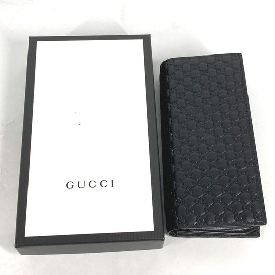GUCCI Long Wallet Purse 544479 Sima leather black Micro Guccisima GG mens Used Authentic