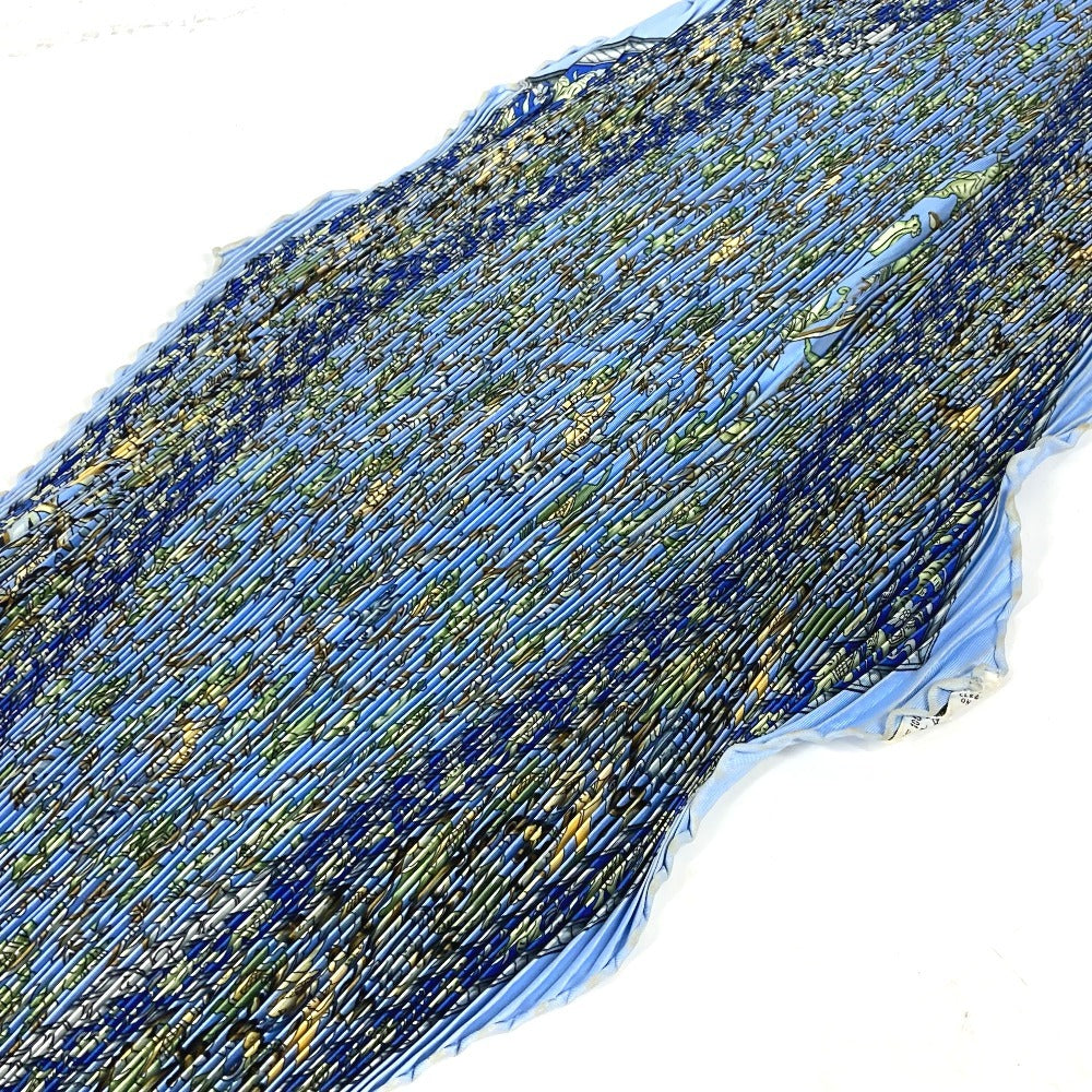 HERMES scarf silk blue Carre PleatedCarre