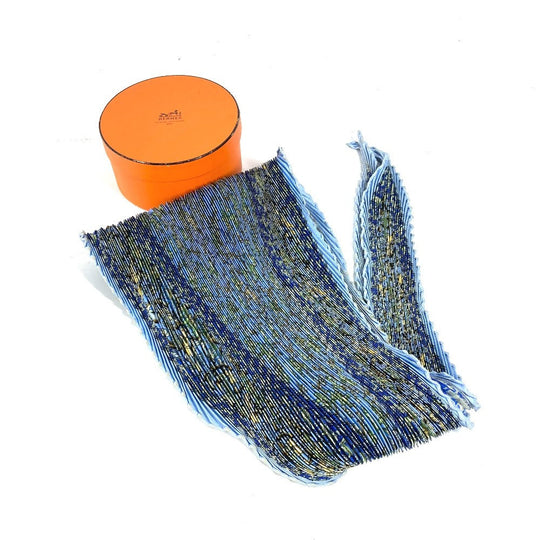 HERMES scarf silk blue Carre PleatedCarre