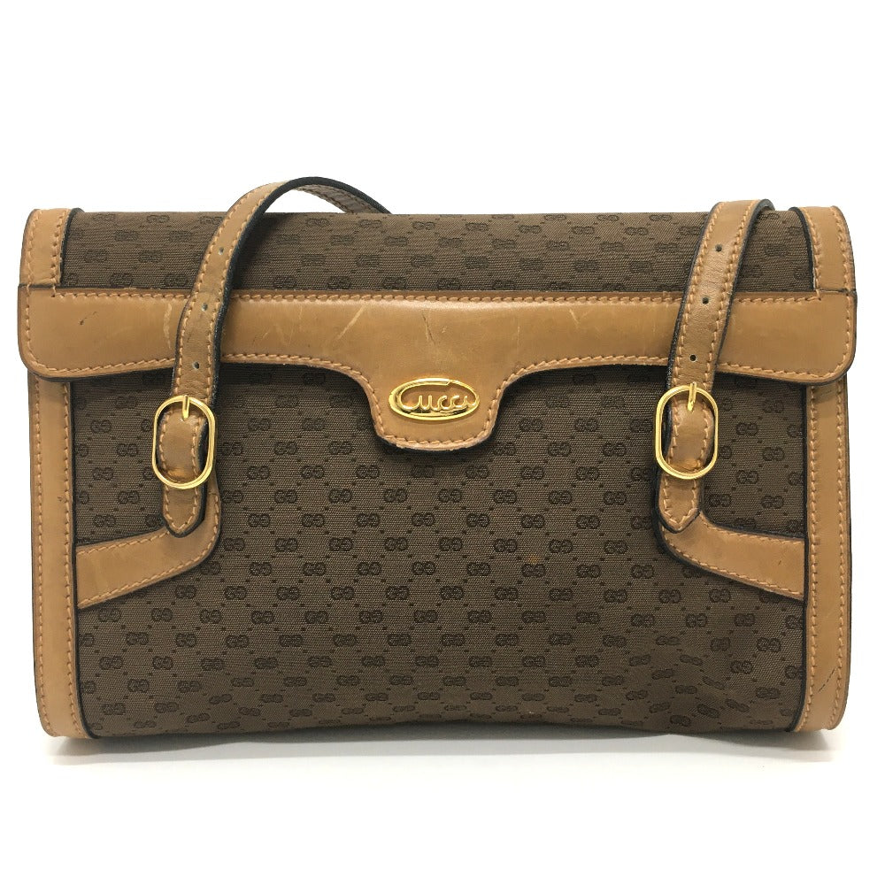GUCCI Shoulder Bag 067 GG canvas / leather Brown Micro GG Old Gucci Women Used Authentic
