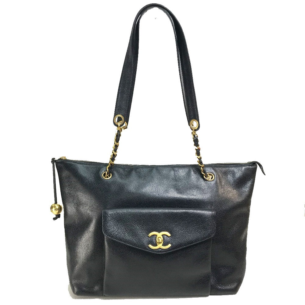 CHANEL Shoulder Bag Caviar skin black COCO Mark Coco ball Women Used Authentic