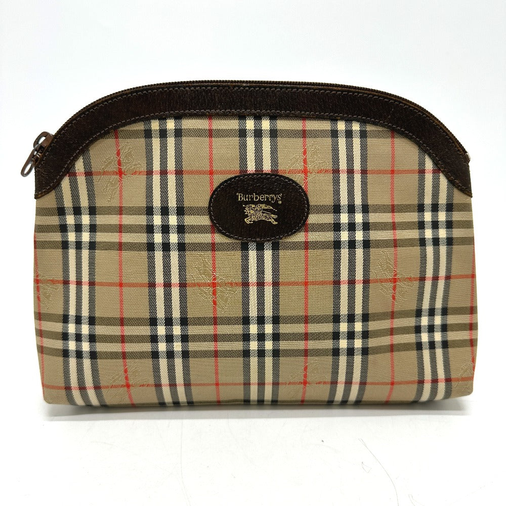BURBERRY Pouch Canvas / leather beige check