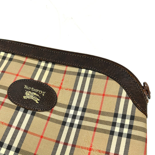 BURBERRY Pouch Canvas / leather beige check