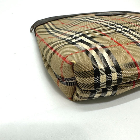 BURBERRY Pouch Canvas / leather beige check