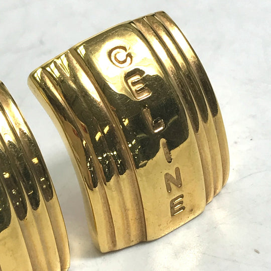 CELINE Earring metal gold vintage logo Women Used Authentic