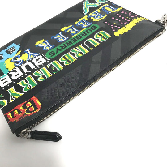 BURBERRY Clutch bag leather Multicolor Graffiti Check Women Used Authentic