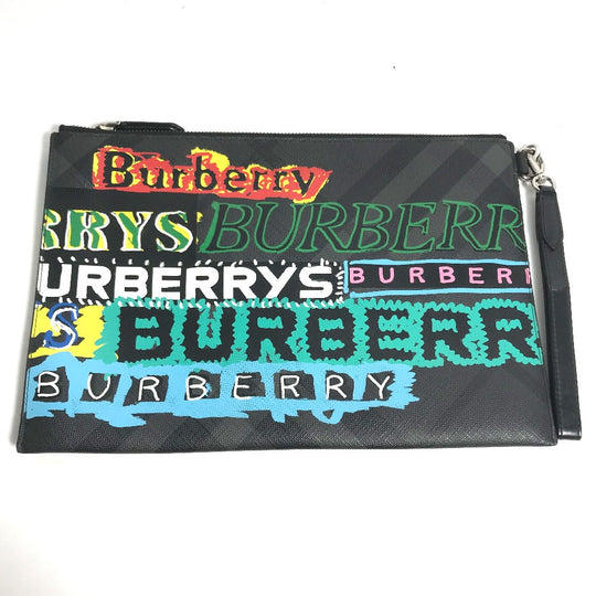 BURBERRY Clutch bag leather Multicolor Graffiti Check Women Used Authentic