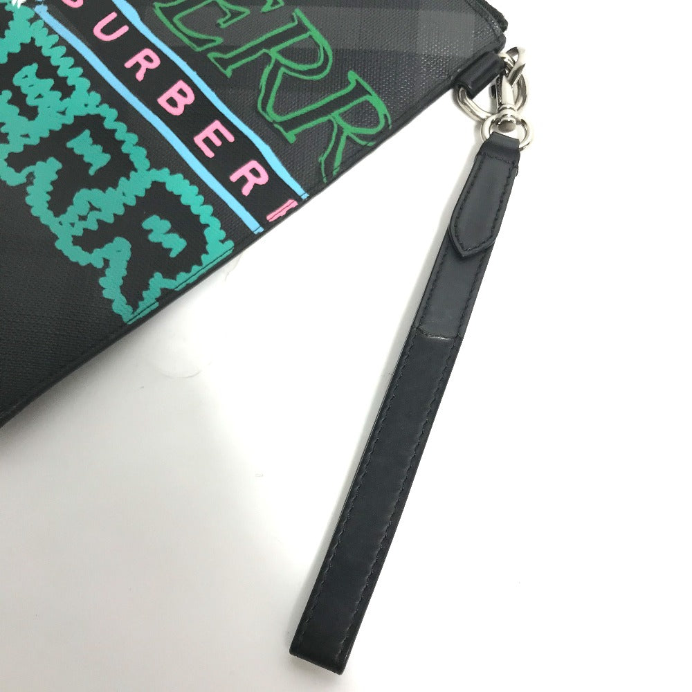 BURBERRY Clutch bag leather Multicolor Graffiti Check Women Used Authentic