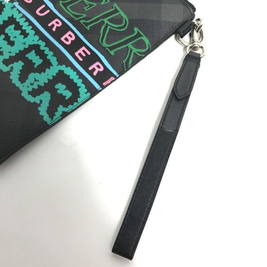 BURBERRY Clutch bag leather Multicolor Graffiti Check Women Used Authentic