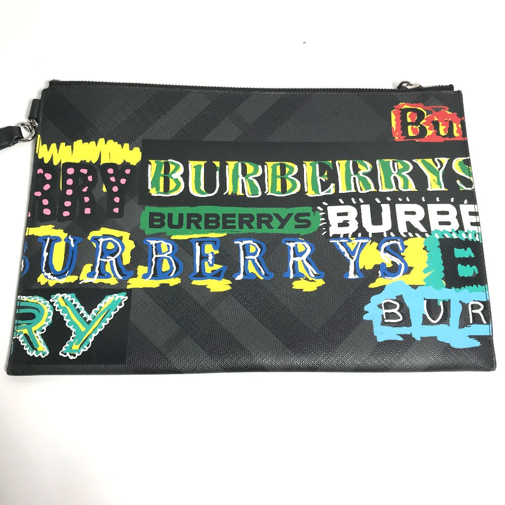 BURBERRY Clutch bag leather Multicolor Graffiti Check Women Used Authentic