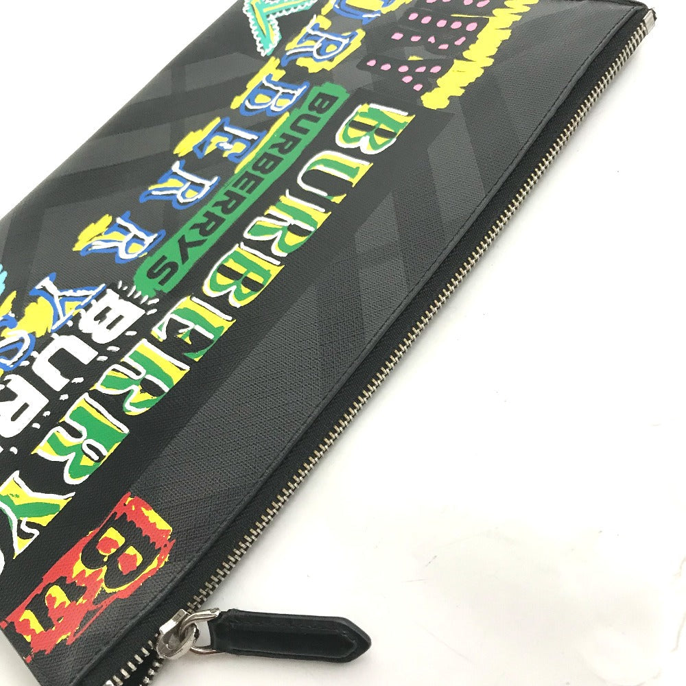 BURBERRY Clutch bag leather Multicolor Graffiti Check Women Used Authentic