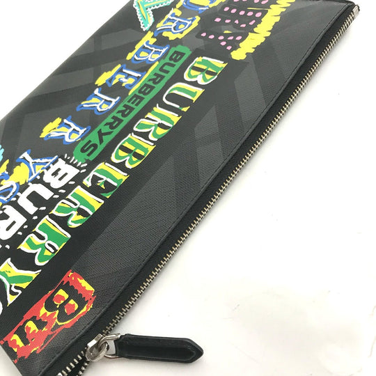 BURBERRY Clutch bag leather Multicolor Graffiti Check Women Used Authentic