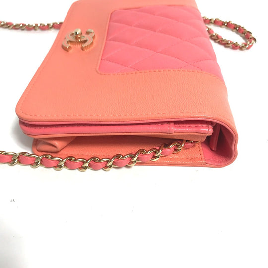 CHANEL Shoulder Bag A80972 leather pink CC COCO Mark Matelasse Bicolor Mademoiselle Women Used Authentic