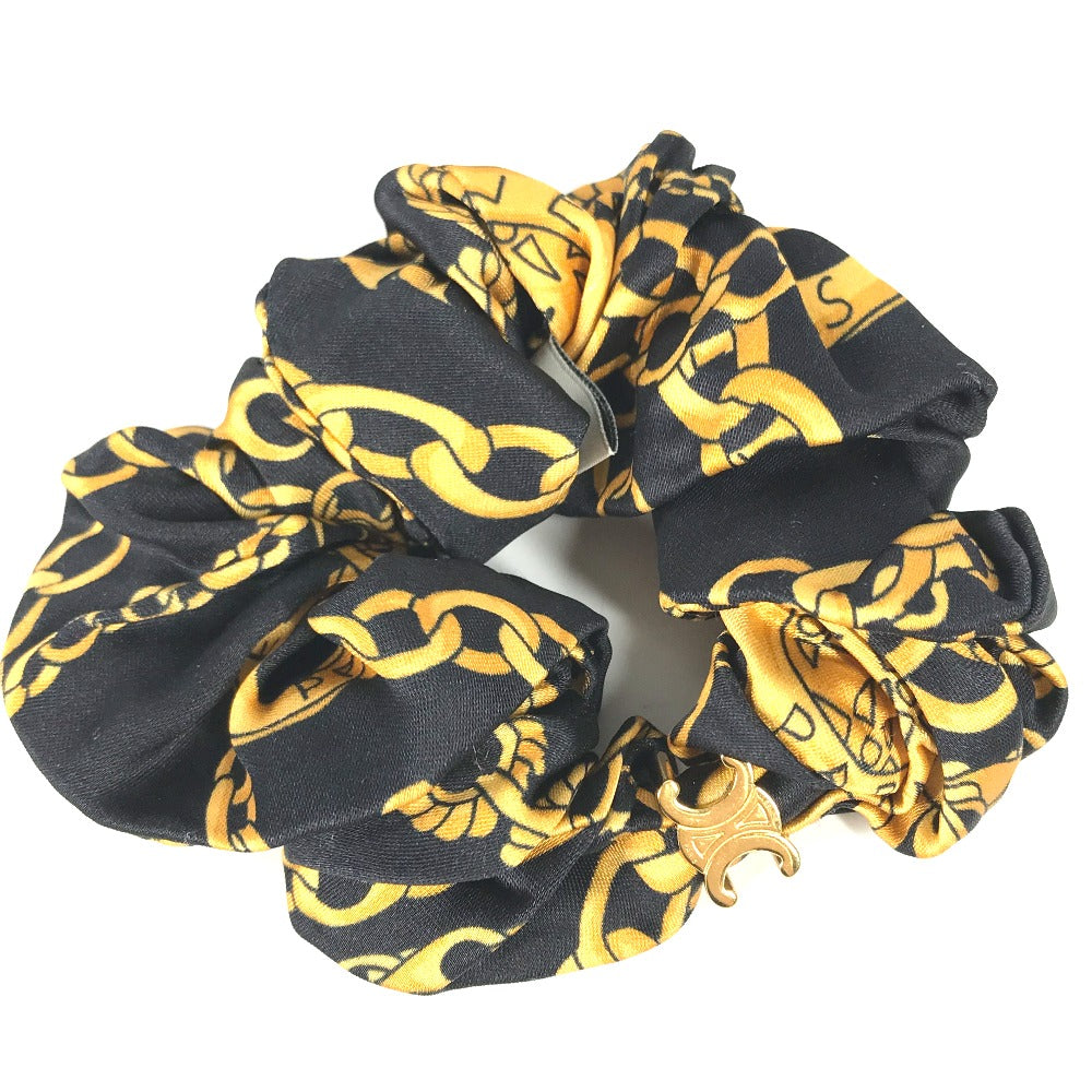 CELINE hair accessory silk black Triomphe ChainPattern Women Used Authentic