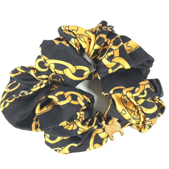 CELINE hair accessory silk black Triomphe ChainPattern Women Used Authentic
