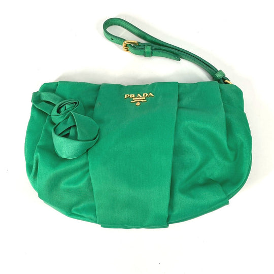 PRADA Clutch bag Nylon green Cosmetics Pouch logo Women Used Authentic