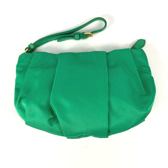 PRADA Clutch bag Nylon green Cosmetics Pouch logo Women Used Authentic