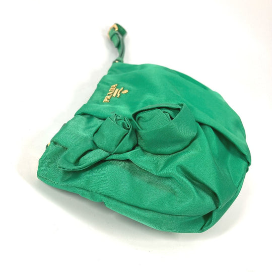 PRADA Clutch bag Nylon green Cosmetics Pouch logo Women Used Authentic