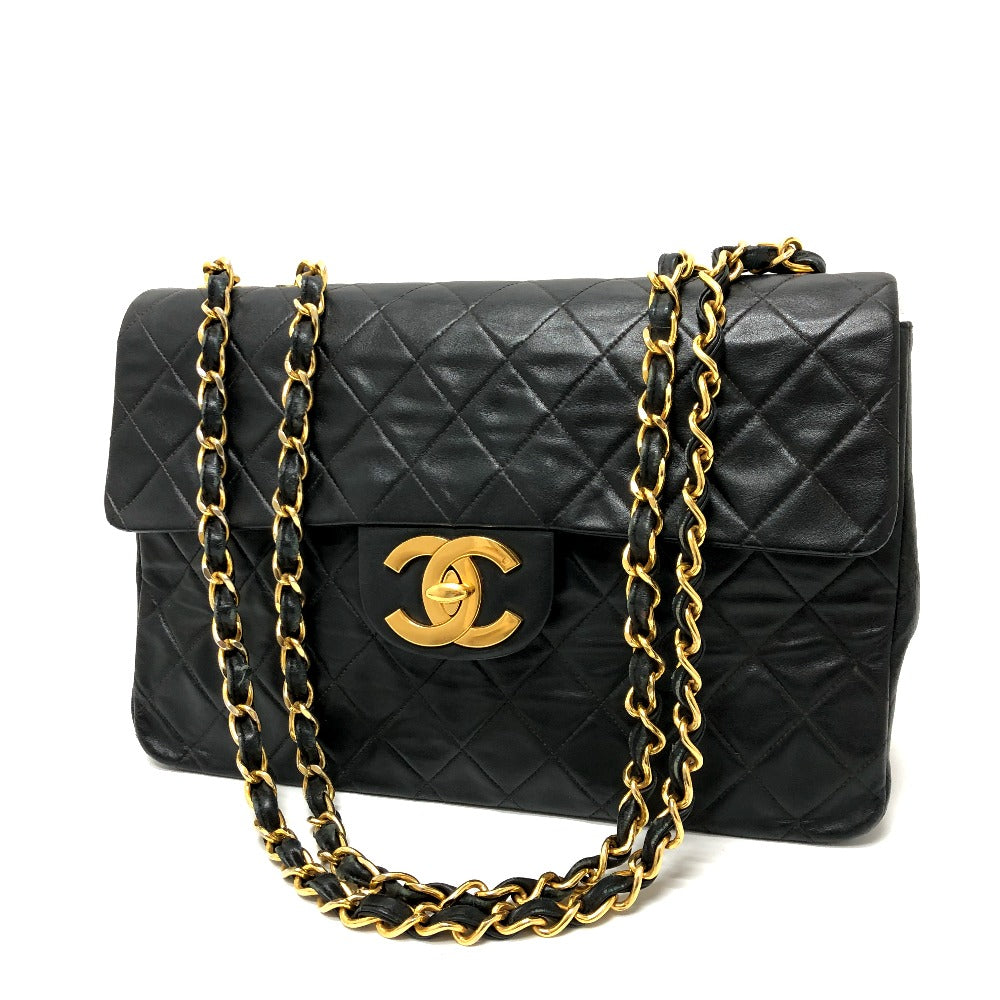 CHANEL Shoulder Bag leather black WChain Deca Trasse 34 Women Used Authentic