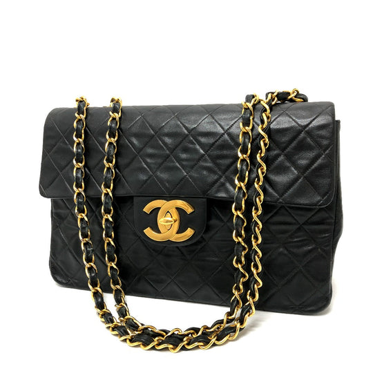 CHANEL Shoulder Bag leather black WChain Deca Trasse 34 Women Used Authentic