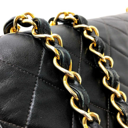 CHANEL Shoulder Bag leather black WChain Deca Trasse 34 Women Used Authentic