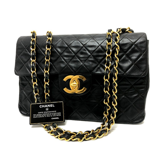 CHANEL Shoulder Bag leather black WChain Deca Trasse 34 Women Used Authentic