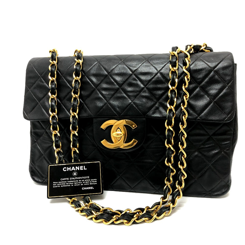 CHANEL Shoulder Bag leather black WChain Deca Trasse 34 Women Used Authentic