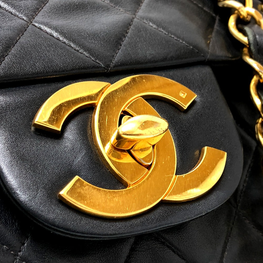 CHANEL Shoulder Bag leather black WChain Deca Trasse 34 Women Used Authentic