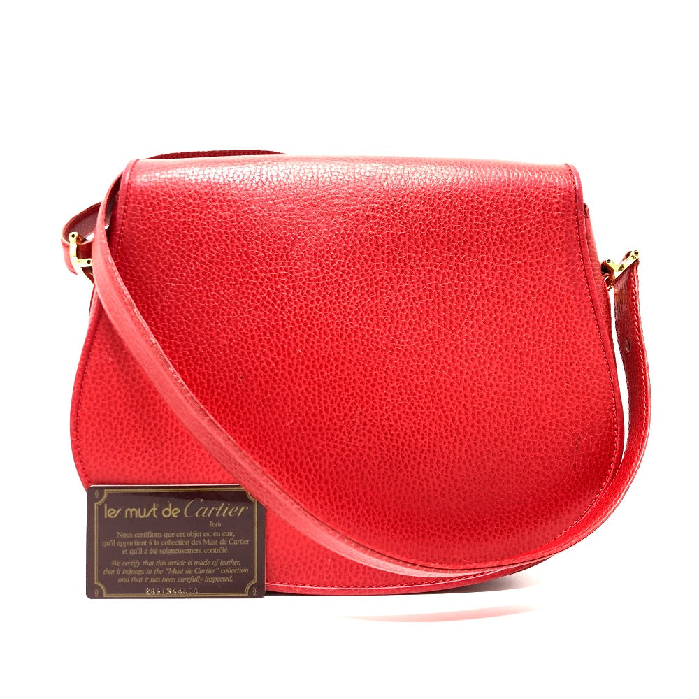 CARTIER Shoulder Bag leather Red Must Line