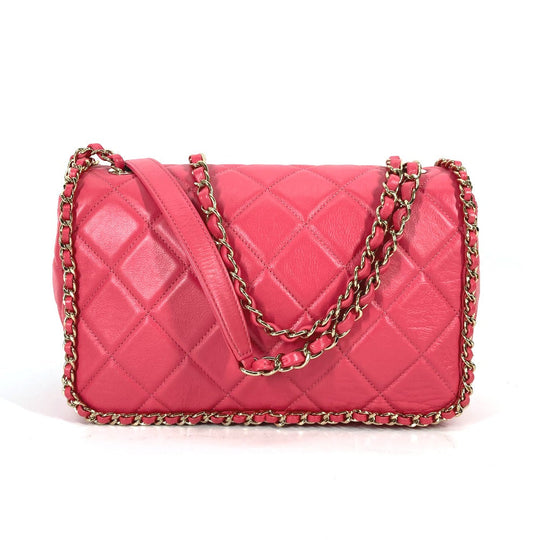 CHANEL Shoulder Bag leather pink Round Chain CC COCO Mark Women Used Authentic