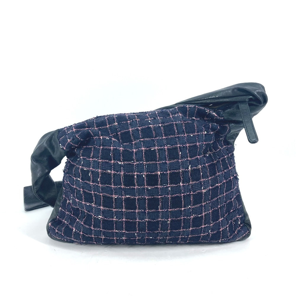 CHANEL Shoulder Bag Tweed, Leather Navy Button CC COCO Mark Girl chanel Women Used Authentic