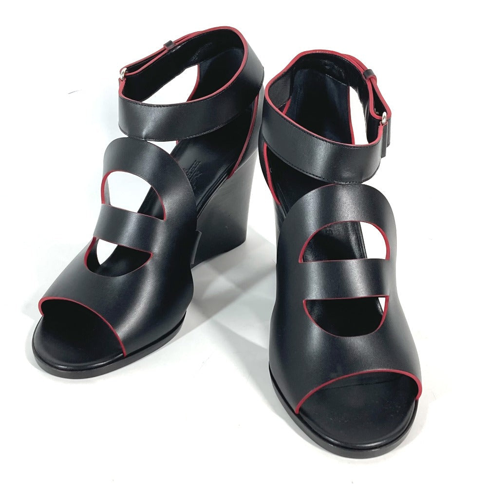 HERMES Sandals leather black Shoes Heels Bicolor Chene Dunkle 37