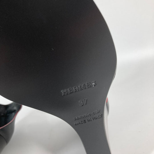 HERMES Sandals leather black Shoes Heels Bicolor Chene Dunkle 37