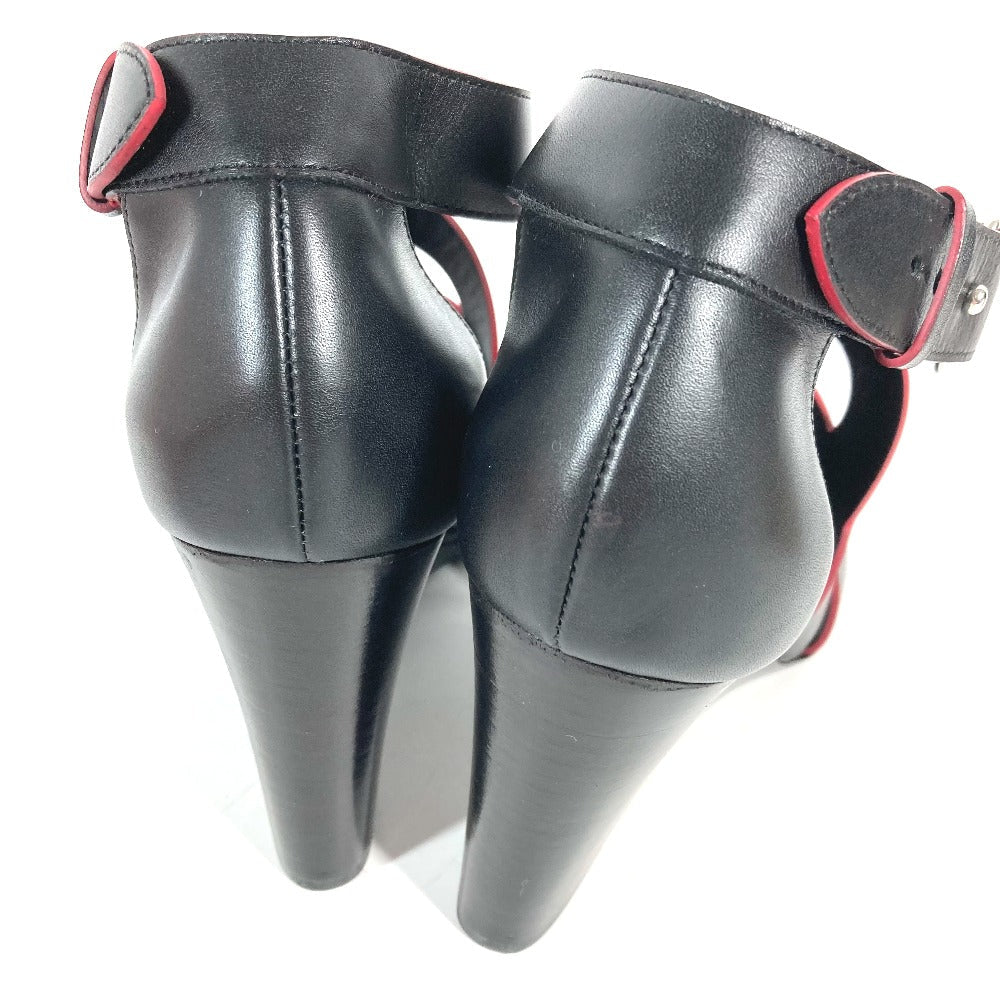 HERMES Sandals leather black Shoes Heels Bicolor Chene Dunkle 37
