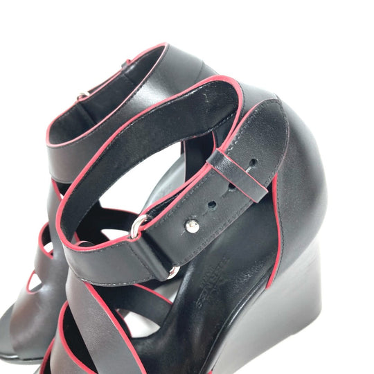 HERMES Sandals leather black Shoes Heels Bicolor Chene Dunkle 37