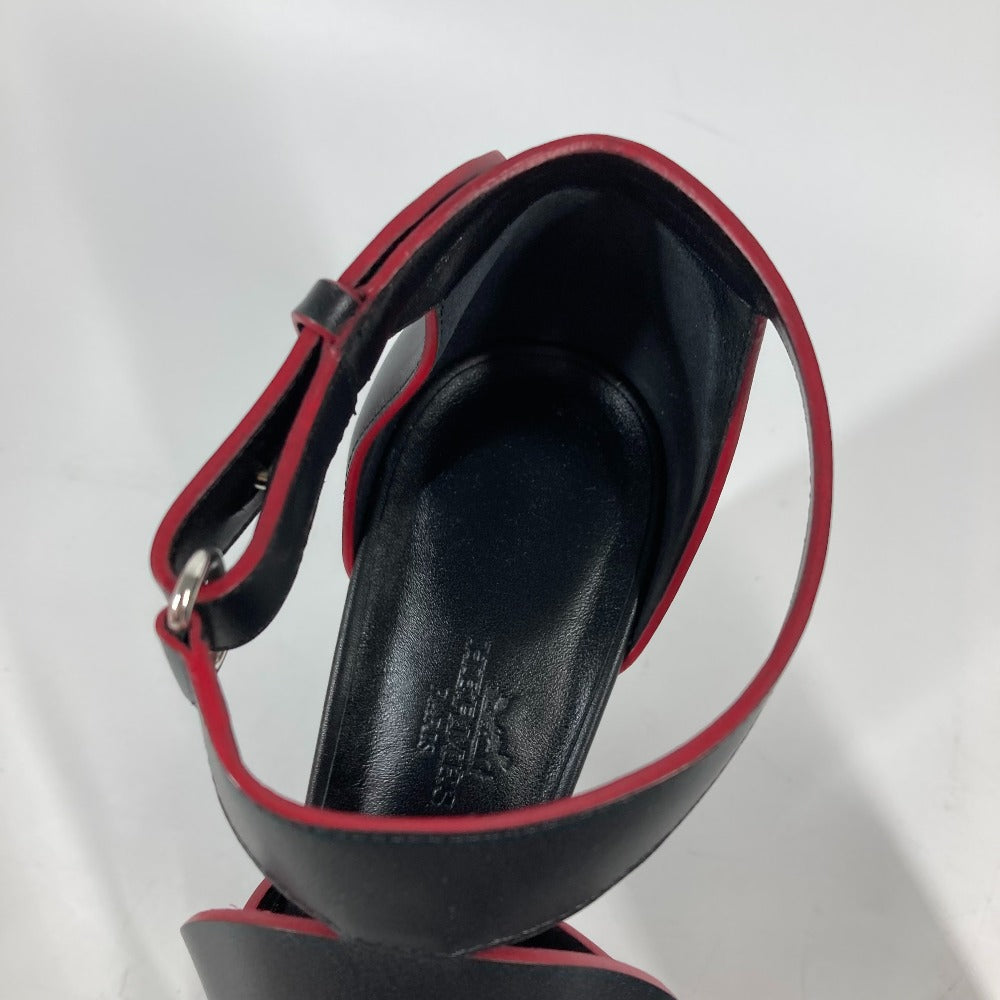 HERMES Sandals leather black Shoes Heels Bicolor Chene Dunkle 37