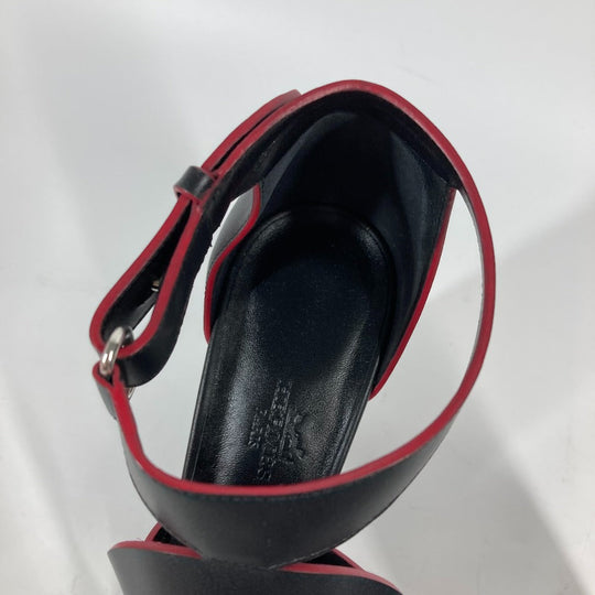 HERMES Sandals leather black Shoes Heels Bicolor Chene Dunkle 37