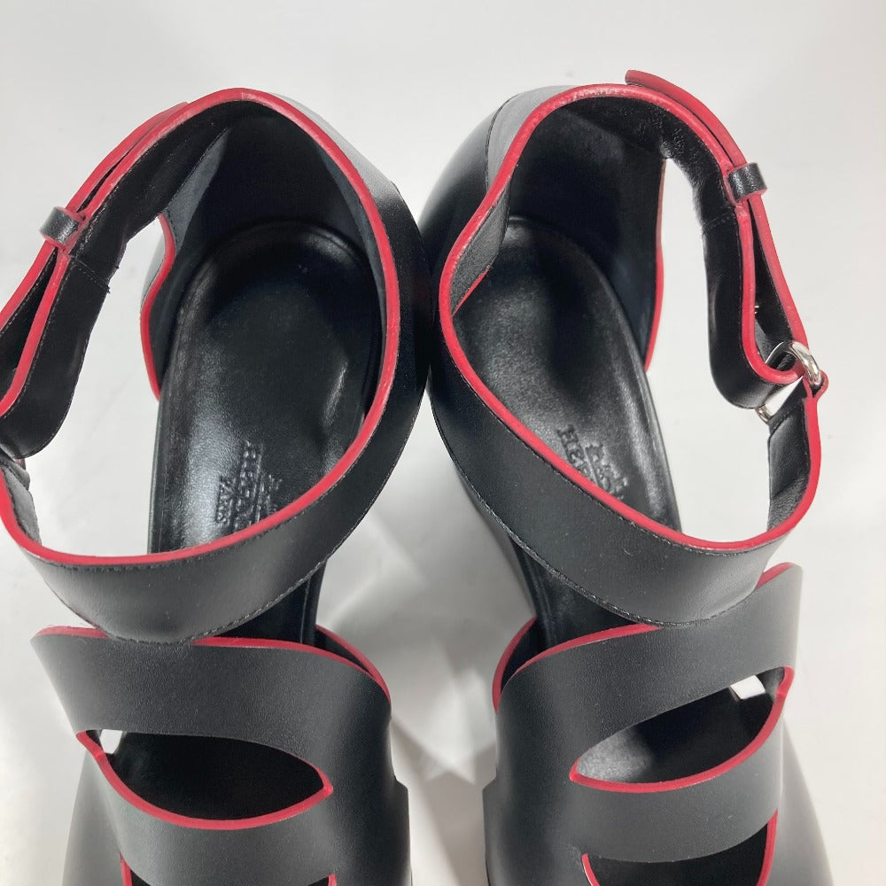 HERMES Sandals leather black Shoes Heels Bicolor Chene Dunkle 37