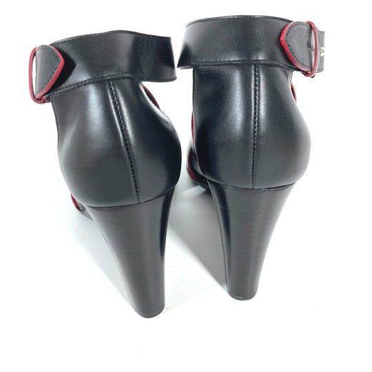 HERMES Sandals leather black Shoes Heels Bicolor Chene Dunkle 37