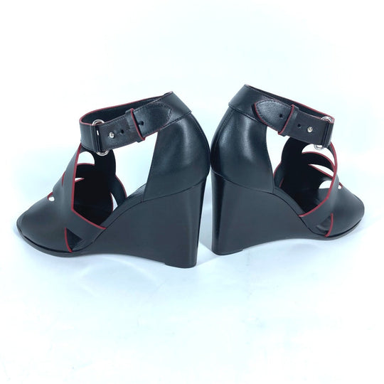 HERMES Sandals leather black Shoes Heels Bicolor Chene Dunkle 37