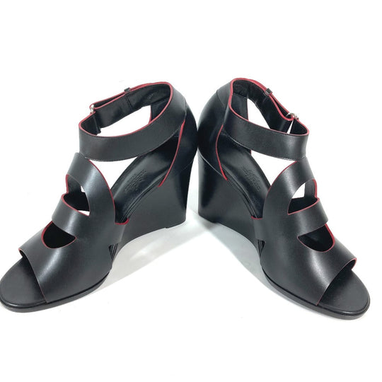 HERMES Sandals leather black Shoes Heels Bicolor Chene Dunkle 37