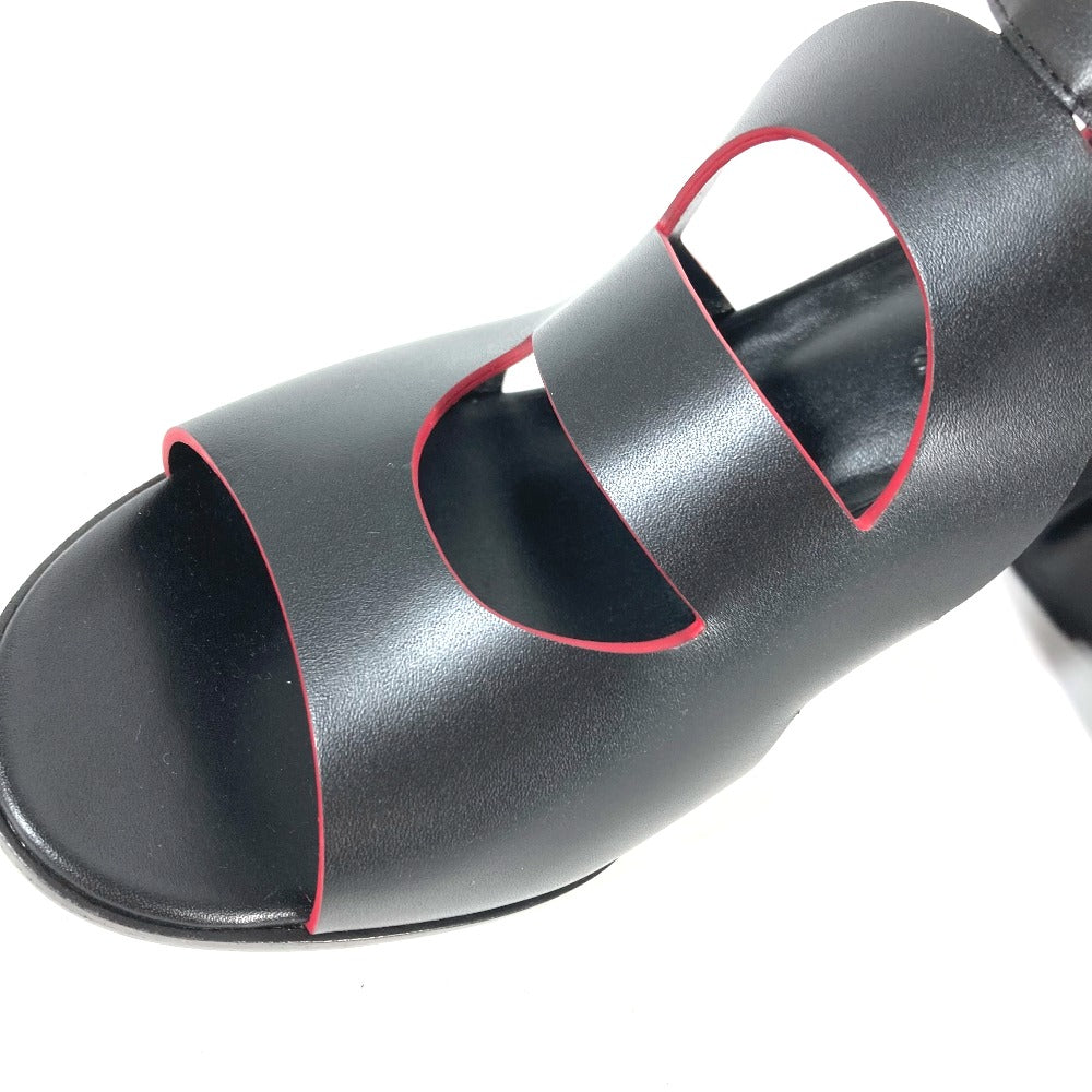 HERMES Sandals leather black Shoes Heels Bicolor Chene Dunkle 37