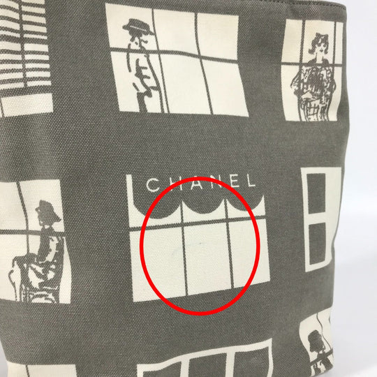 CHANEL Shoulder Bag canvas Gray x white Windows line Handbag Women Used Authentic
