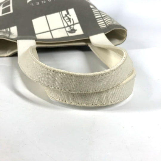 CHANEL Shoulder Bag canvas Gray x white Windows line Handbag Women Used Authentic