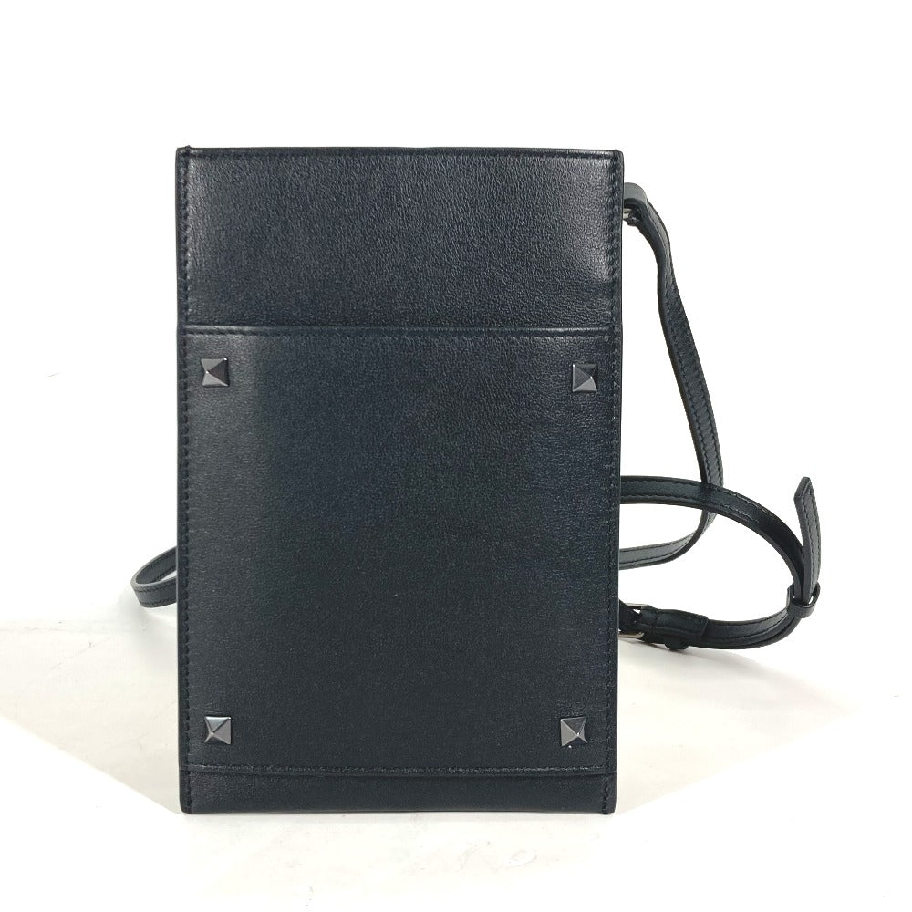 VALENTINO Shoulder Bag leather black Bag Crossbody Pochette logo Women Used Authentic