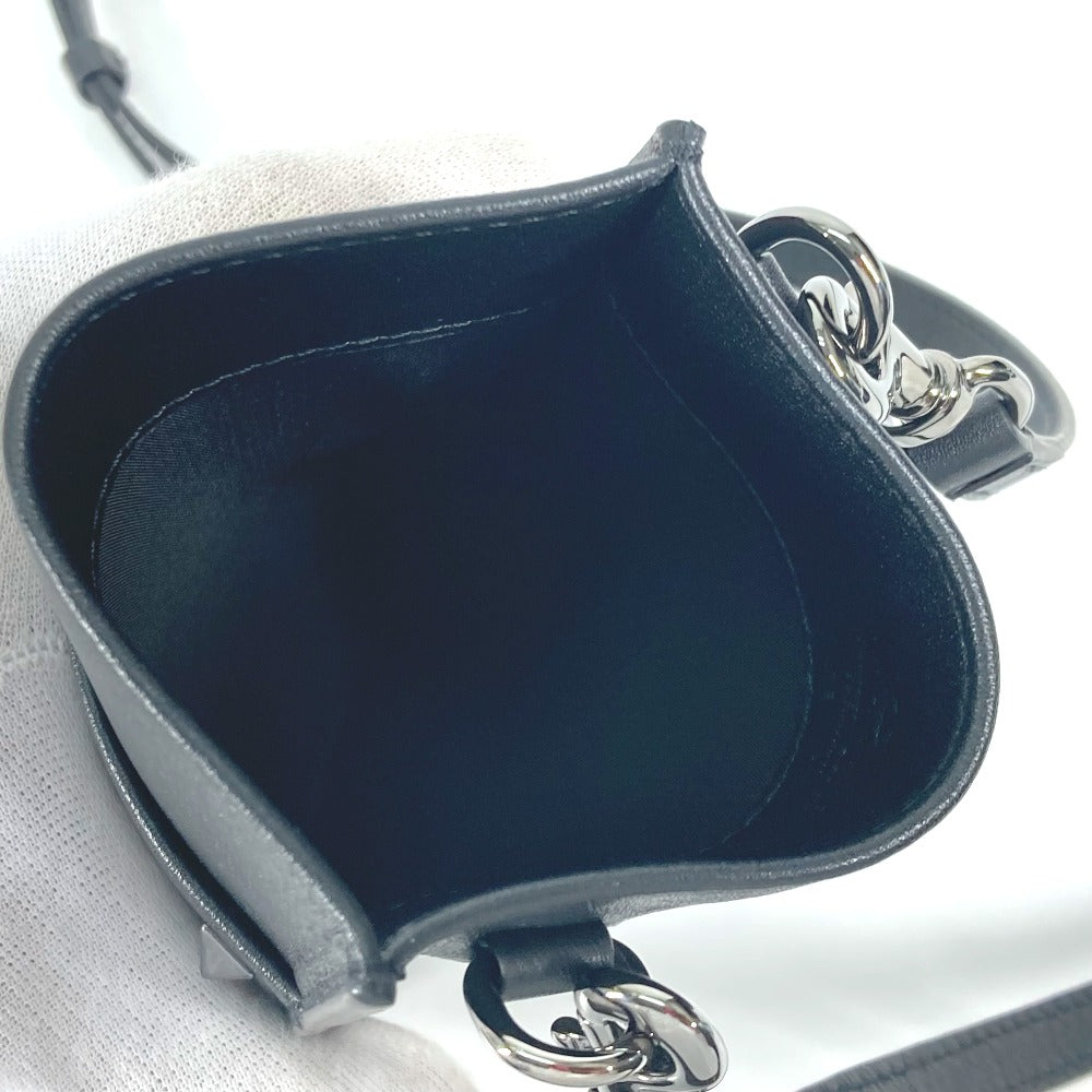 VALENTINO Shoulder Bag leather black Bag Crossbody Pochette logo Women Used Authentic